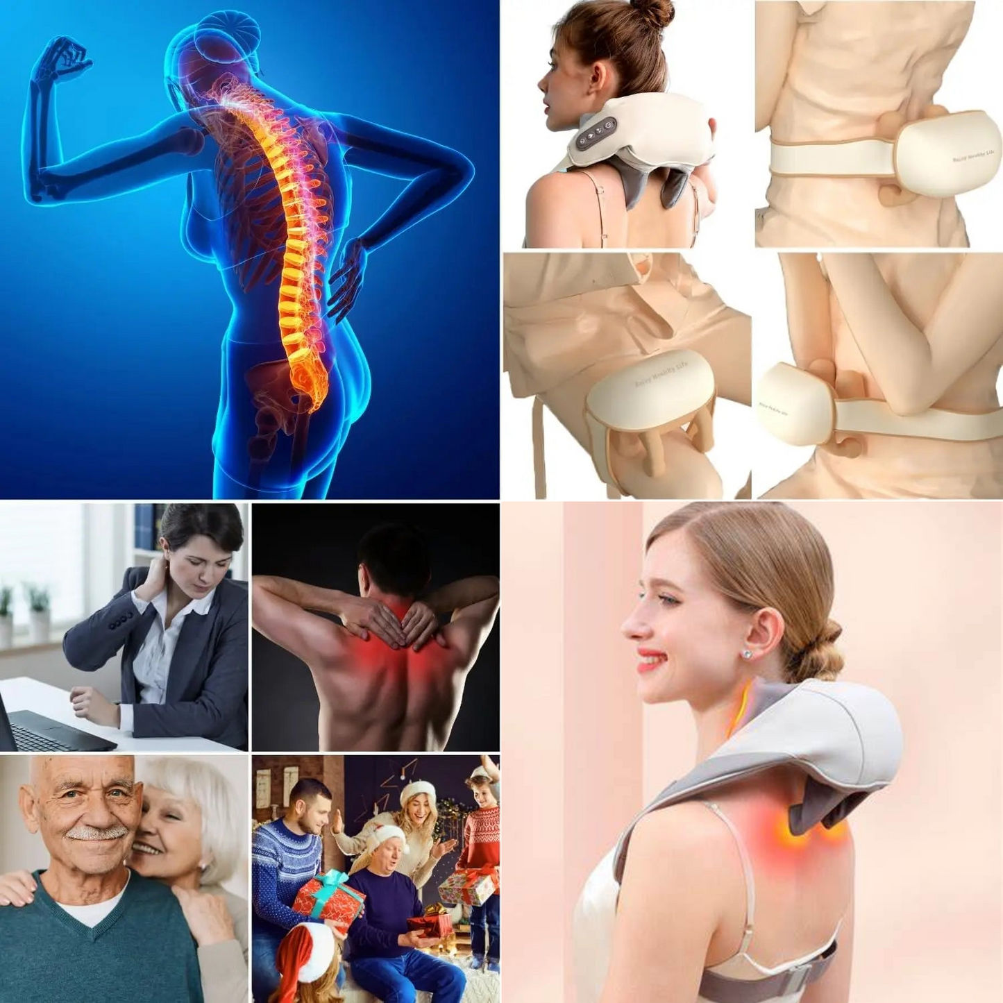 Massajador de pescoço e ombros, shiatsu de tecidos profundos, massajador de costas com calor para alívio da dor, amassamento elétrico, massagem muscular