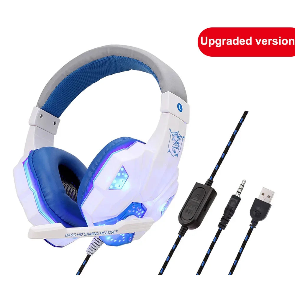 Auscultadores Gaming com Microfone e Luz LED – Som Estéreo e Graves Profundos para PC, PS4, Xbox e Mais