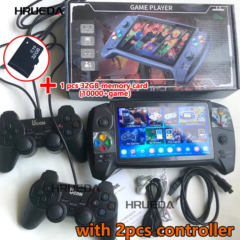 Consola de videojogos retro portátil clássica com ecrã de 16 GB e 7 polegadas, suporta dois jogadores, mais de 6.000 jogos infantis