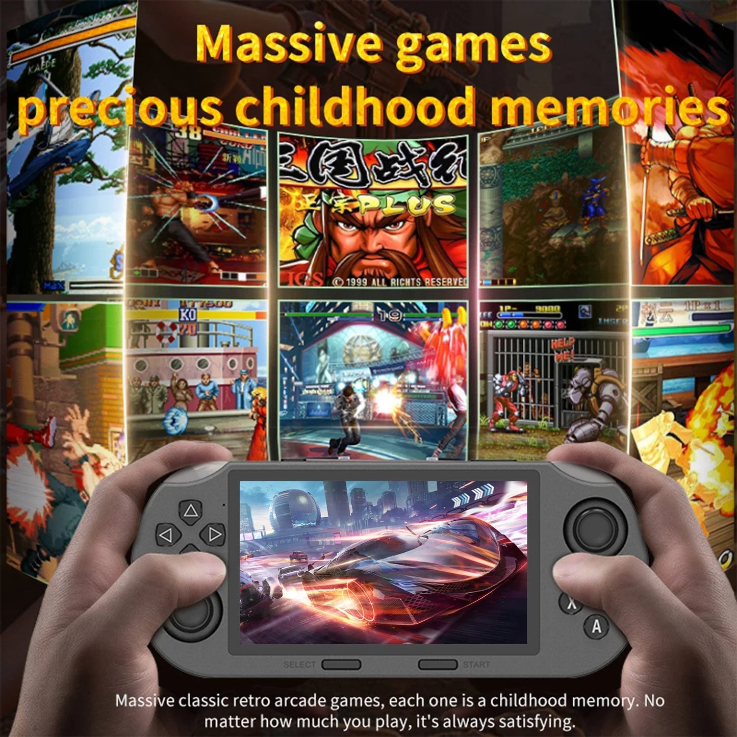 GAMINJA SF3000 Ecrã IPS de 4,5 polegadas Leitor de jogos portátil Consola de videojogos retro integrada Mais de 20.000 jogos para PS1/GBA/SFC