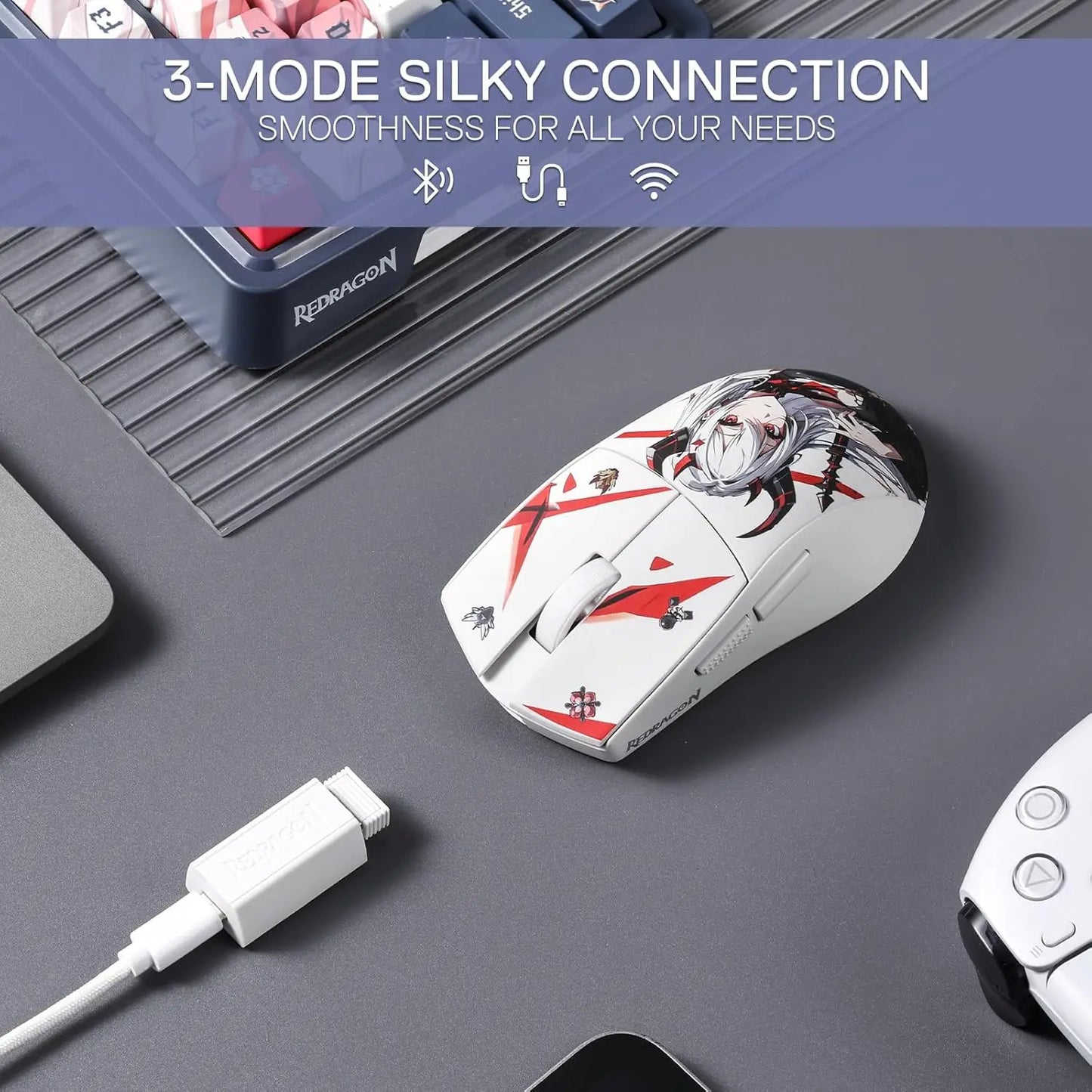 Rato gaming Redragon M916AK PRO com 3 modos de anime, 42G, ultraleve, 26K DPI, botões totalmente programáveis