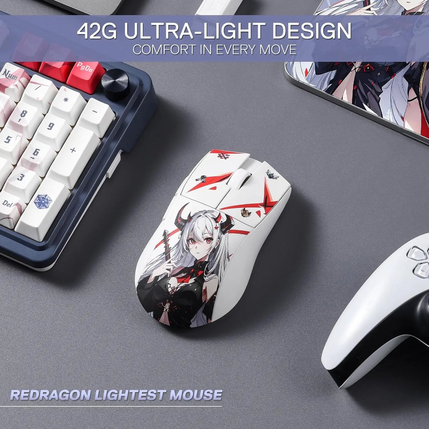 Rato gaming Redragon M916AK PRO com 3 modos de anime, 42G, ultraleve, 26K DPI, botões totalmente programáveis