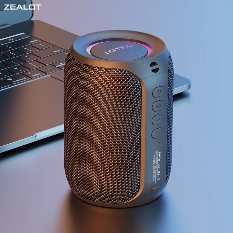Zealot-S32PRO - Coluna Bluetooth potente, sem fios, com graves potentes, luz LED, colunas para o exterior, subwoofer, suporte para coluna à prova de água