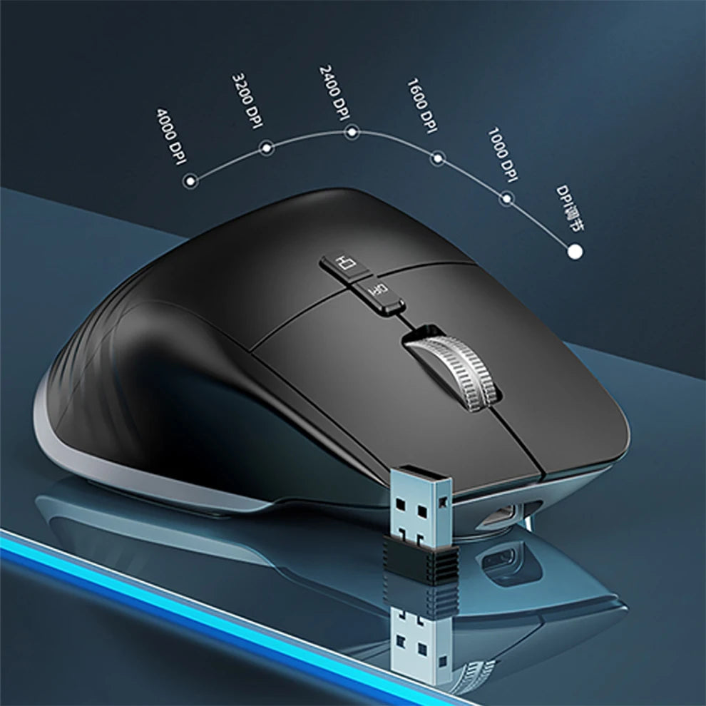 Rato sem fios multidispositivo Bluetooth 5.0 e 3.0 Rato óptico portátil sem fios 2.4G Ratos de computador ergonómicos para destros