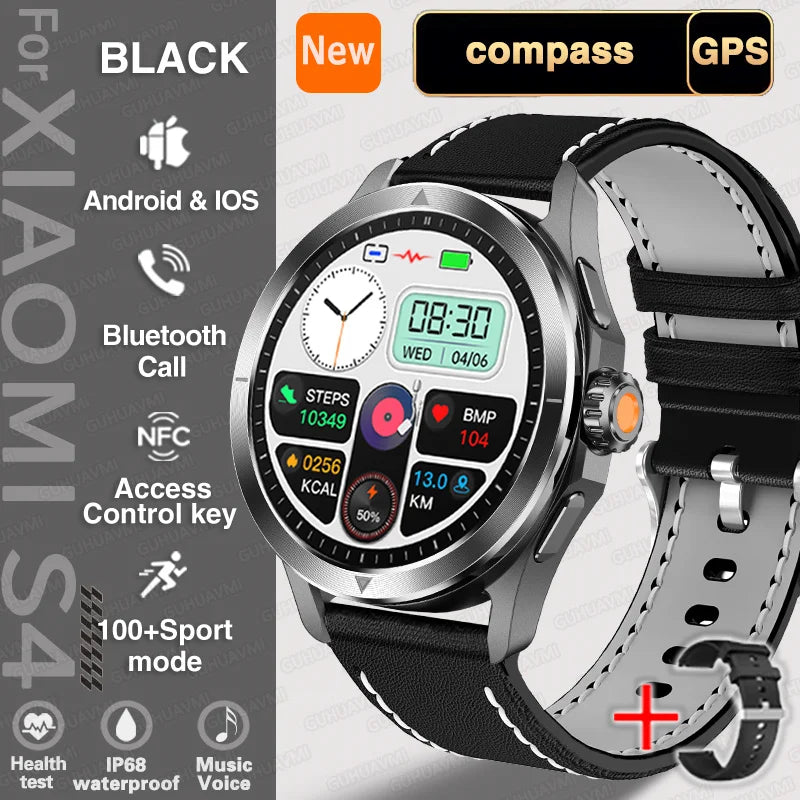 Relógio inteligente desportivo Xiaomi S4 Ultra para homem, ecrã AMOLED, NFC, GPS, bússola, ritmo cardíaco, à prova de água, Bluetooth, chamada