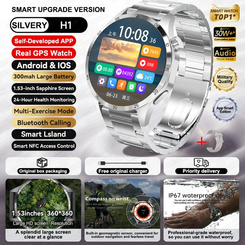 Relógio inteligente desportivo para homem HUAWEI IOS com GPS, ecrã HD AMOLED de 1,53 polegadas, à prova de água IP68, com chamada Bluetooth NFC, 2024