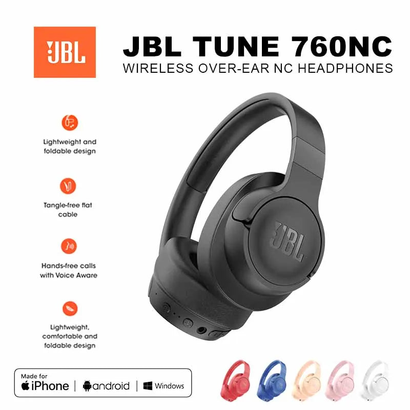 Original JBL Tune 760NC Wireless Bluetooth Headphones Noise Cancelling Earphone Music Sports Folding Headset JBL T760NC