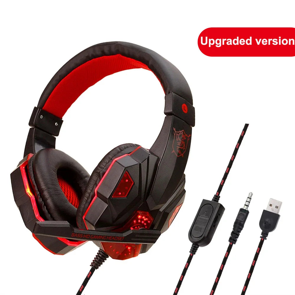 Auscultadores Gaming com Microfone e Luz LED – Som Estéreo e Graves Profundos para PC, PS4, Xbox e Mais