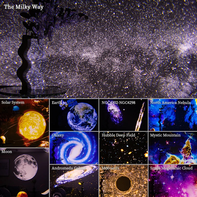 Projetor de luz noturna Galaxy, projetor de céu estrelado, rotação de 360°, lâmpada planetária para quarto infantil, presente de dia dos namorados, decoração de casamento