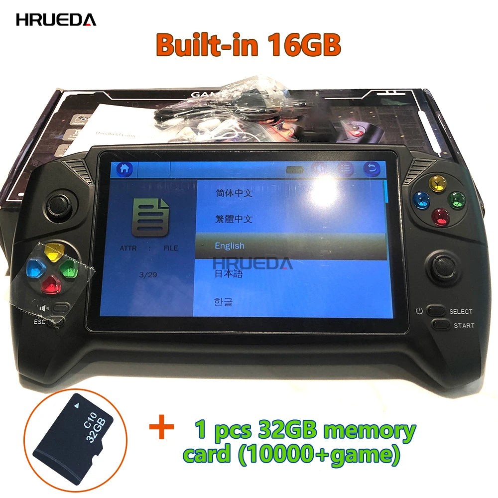 Consola de videojogos retro portátil clássica com ecrã de 16 GB e 7 polegadas, suporta dois jogadores, mais de 6.000 jogos infantis