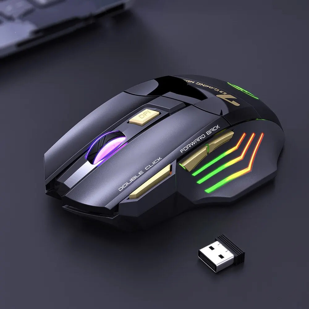Rato sem fios para jogos USB IMICE GW-X7 3200 DPI modo duplo recarregável 7 teclas 2,4 GHz rato silencioso Bluetooth LED de respiração de 7 cores
