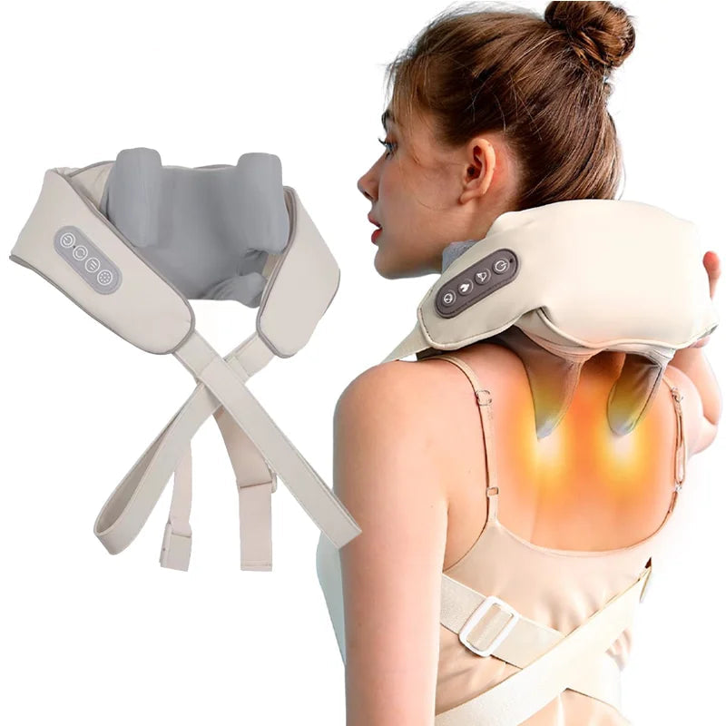 Massajador de pescoço e ombros, shiatsu de tecidos profundos, massajador de costas com calor para alívio da dor, amassamento elétrico, massagem muscular