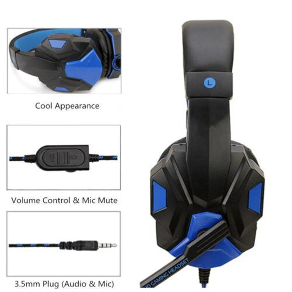 Auscultadores Gaming com Microfone e Luz LED – Som Estéreo e Graves Profundos para PC, PS4, Xbox e Mais
