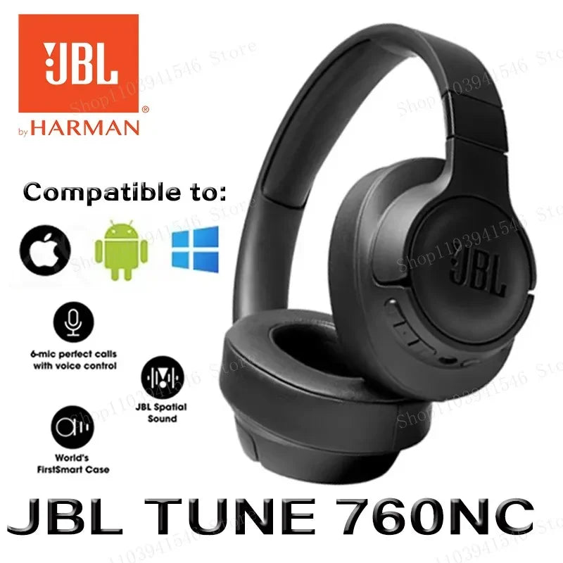 Original JBL Tune 760NC Foldable Over-Ear Wireless Headphones with Active Noise Cancellation JBL T760NC sports headset