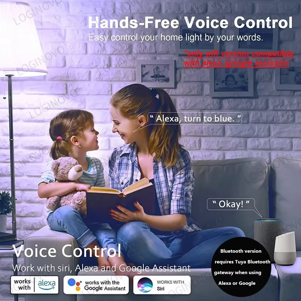 Lâmpada LED Inteligente Tuya Wi-Fi/Bluetooth - Compatível com Alexa e Google Assistant, Base E27, RGB, para Smart Life
