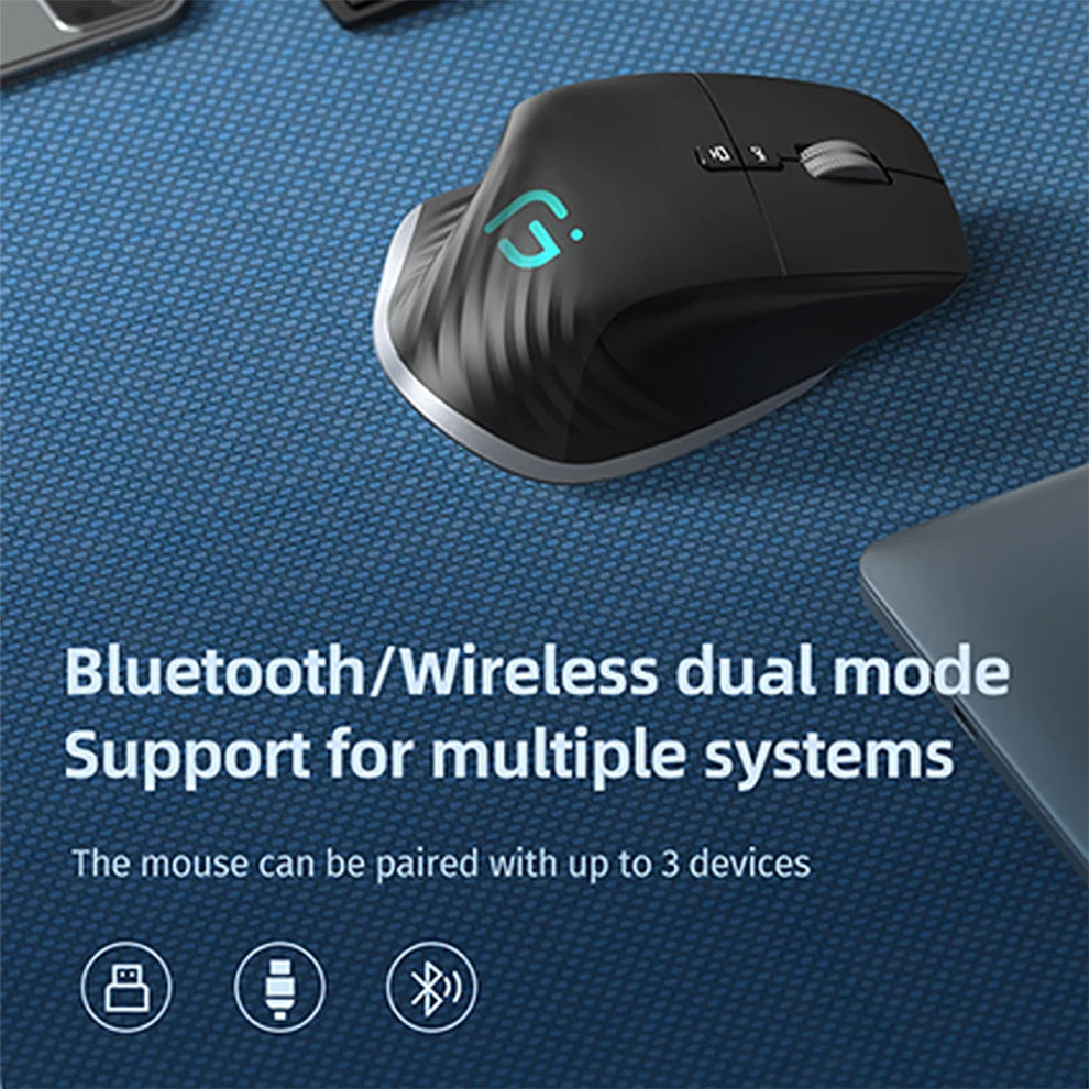 Rato sem fios multidispositivo Bluetooth 5.0 e 3.0 Rato óptico portátil sem fios 2.4G Ratos de computador ergonómicos para destros