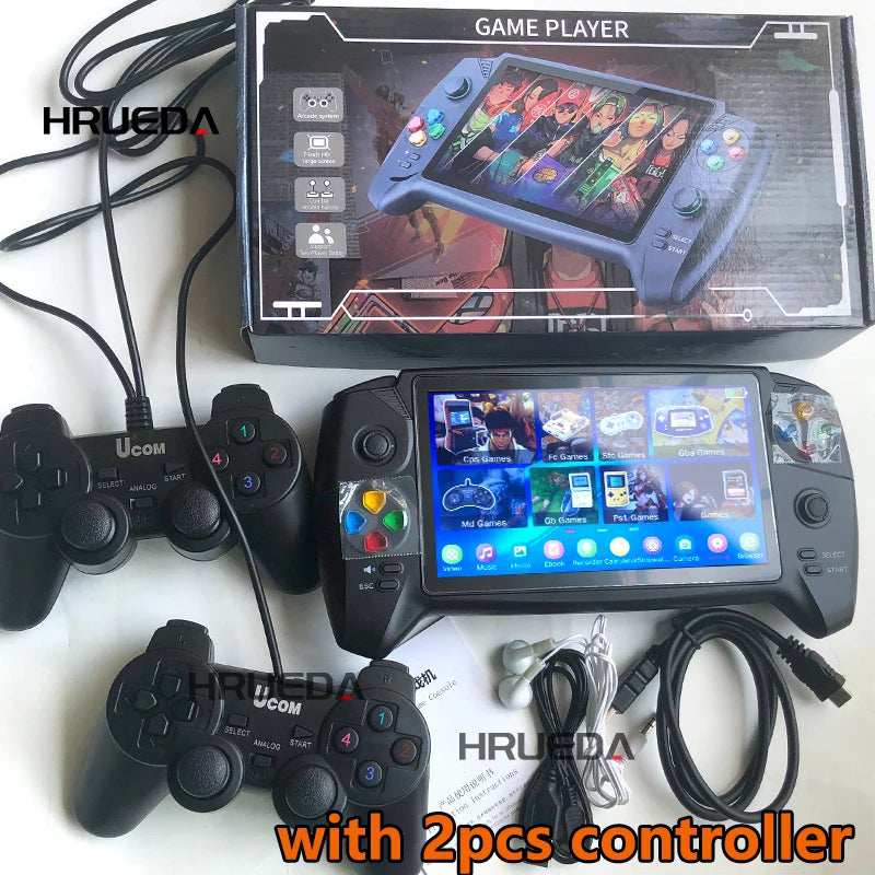Consola de videojogos retro portátil clássica com ecrã de 16 GB e 7 polegadas, suporta dois jogadores, mais de 6.000 jogos infantis