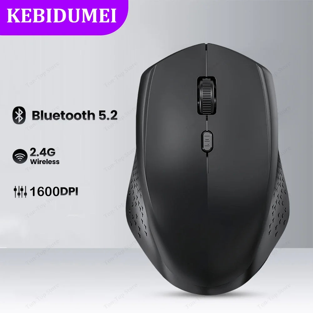 Rato Bluetooth 5.2 sem fios 2.4G, modo duplo, silencioso, recarregável, 1600 DPI, para portátil, Windows, Mac OS
