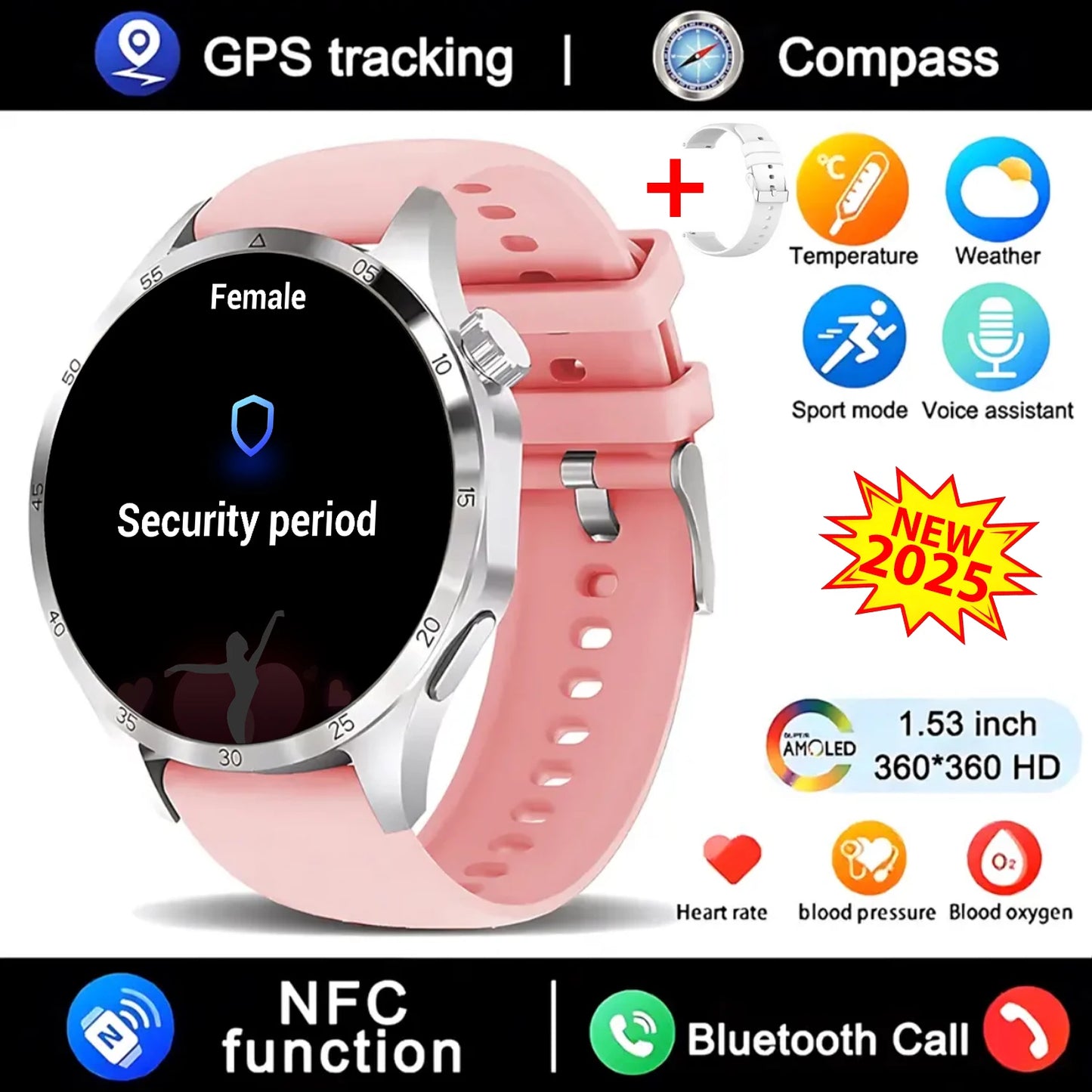 Novo relógio inteligente GT4 Pro MAX 2025, homem e mulher, ecrã HD 360*360, GPS NFC, bússola, ritmo cardíaco, desportos ao ar livre, IP68