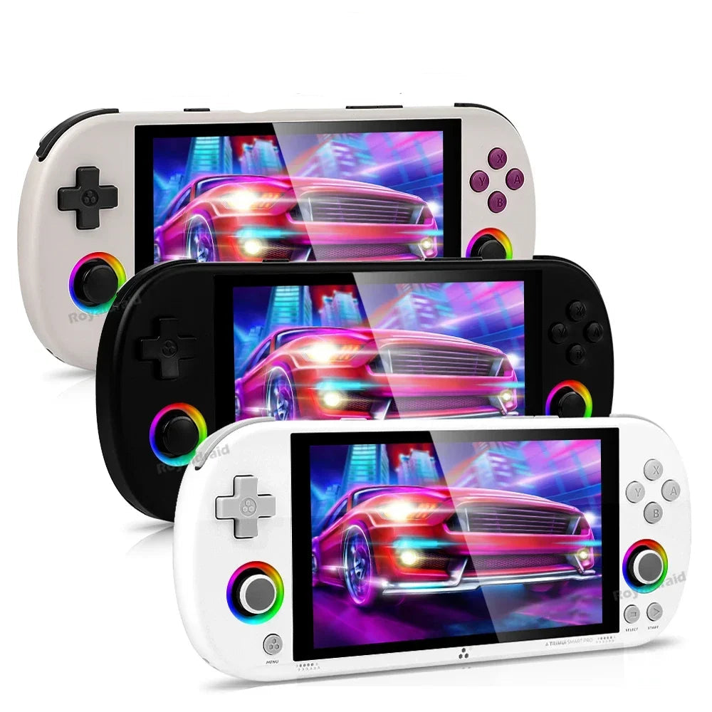 Consola de videojogos portátil Trimui Smart Pro com ecrã IPS de 4,96'', videojogo retro, joystick para sistema Linux de 128G e 256G, luz RGB, mais de 13.000 jogos