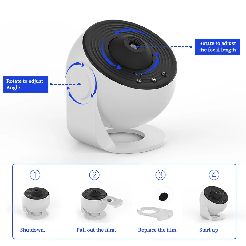 Projetor de luz noturna Galaxy, projetor de céu estrelado, rotação de 360°, lâmpada planetária para quarto infantil, presente de dia dos namorados, decoração de casamento