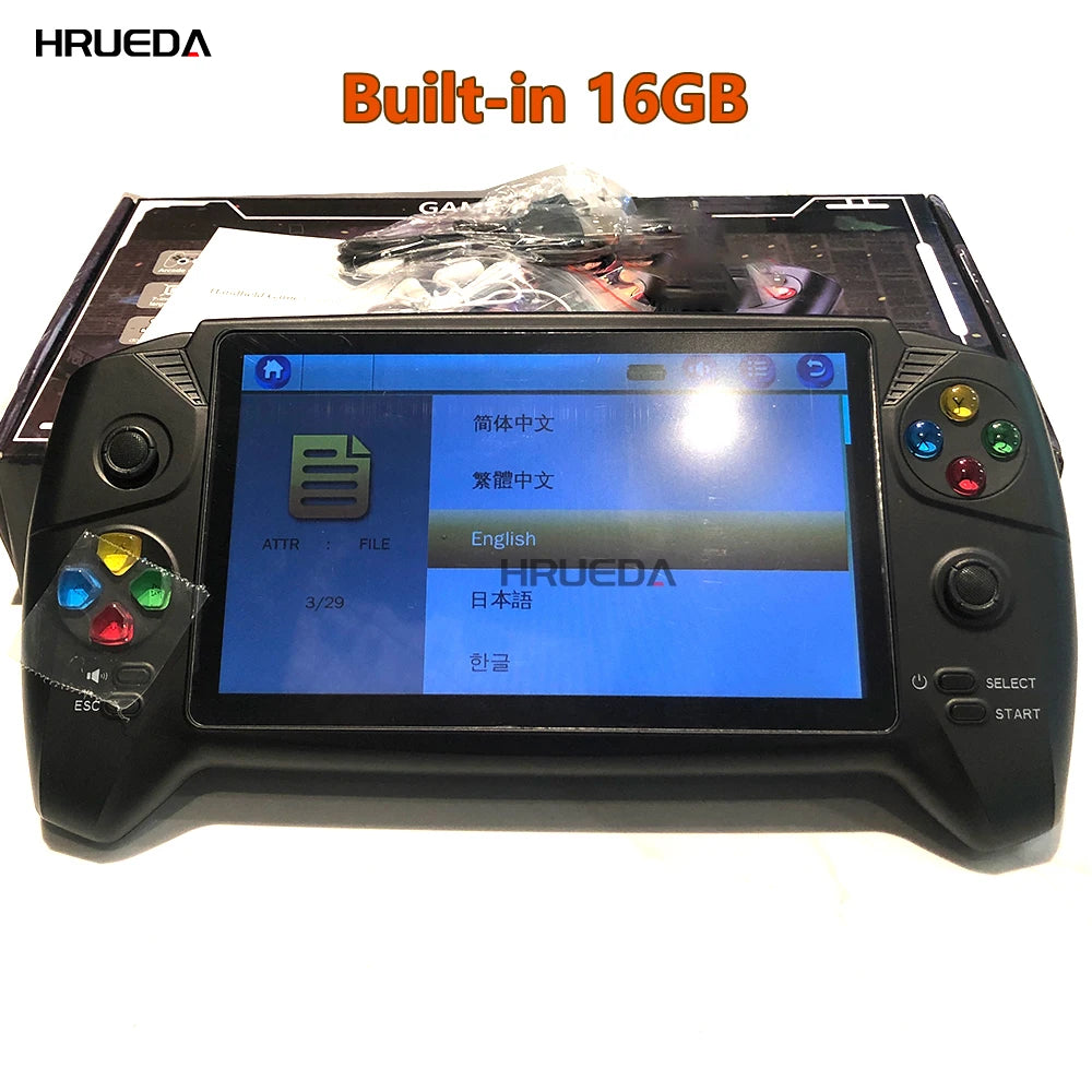 Consola de videojogos retro portátil clássica com ecrã de 16 GB e 7 polegadas, suporta dois jogadores, mais de 6.000 jogos infantis