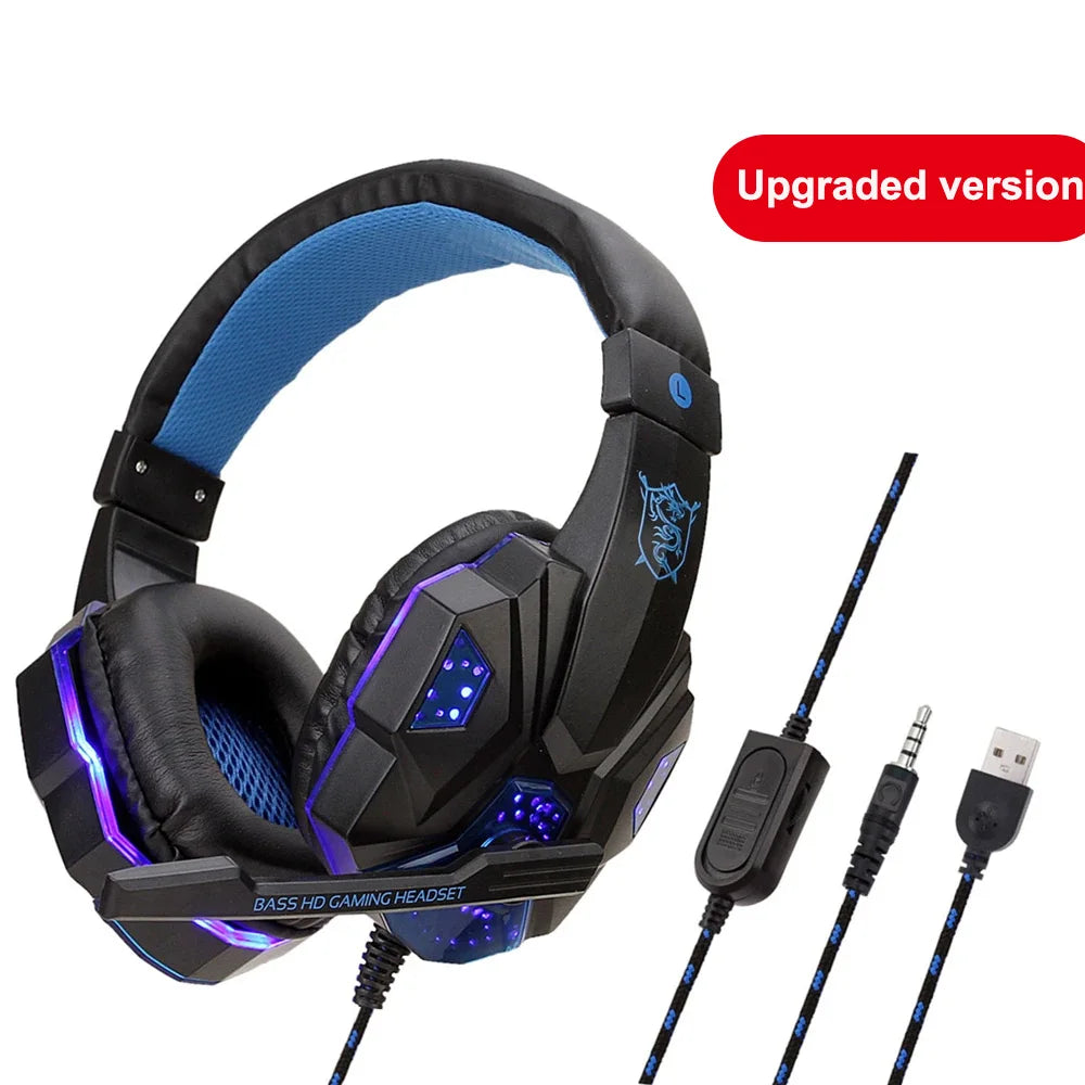 Auscultadores Gaming com Microfone e Luz LED – Som Estéreo e Graves Profundos para PC, PS4, Xbox e Mais