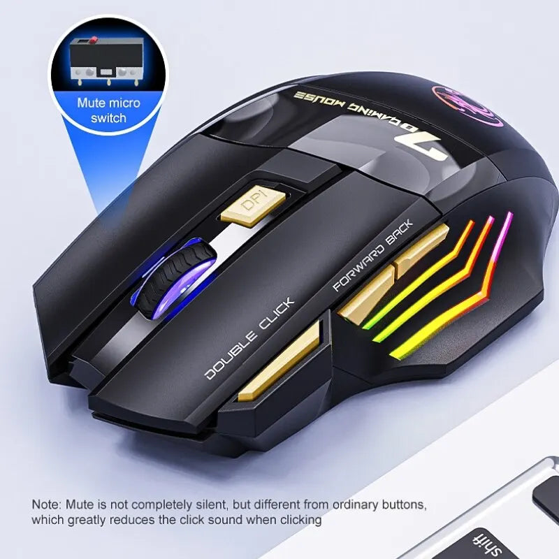 Rato sem fios para jogos USB IMICE GW-X7 3200 DPI modo duplo recarregável 7 teclas 2,4 GHz rato silencioso Bluetooth LED de respiração de 7 cores