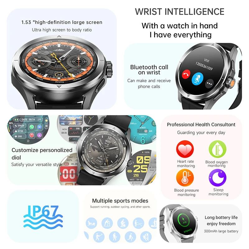 Relógio inteligente desportivo Xiaomi S4 Ultra para homem, ecrã AMOLED, NFC, GPS, bússola, ritmo cardíaco, à prova de água, Bluetooth, chamada