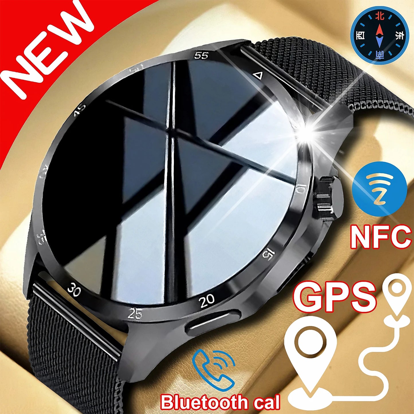 Novo relógio inteligente GT4 Pro MAX 2025, homem e mulher, ecrã HD 360*360, GPS NFC, bússola, ritmo cardíaco, desportos ao ar livre, IP68