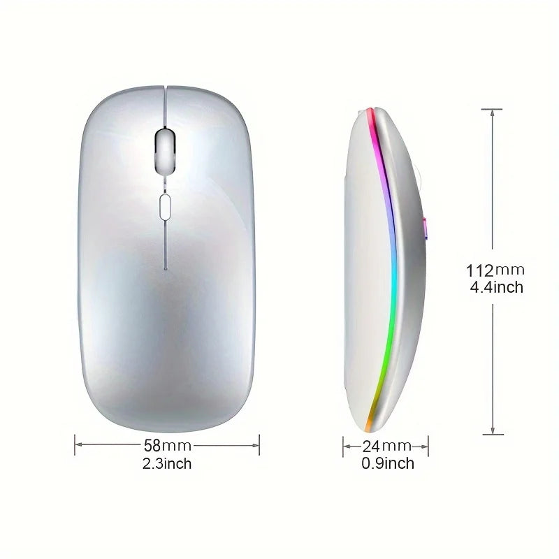 Rato sem fios Bluetooth e 2,4 GHz Modos duplos Recarregável RGB Ergonómico
