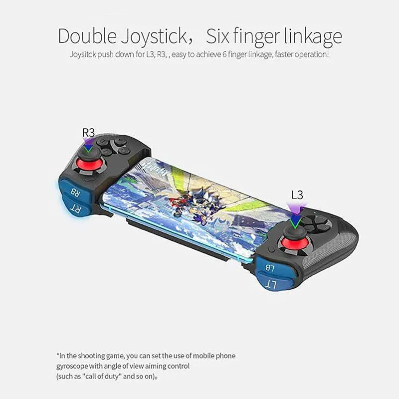 Comando de telemóvel para iPhone/Android/Steam, comando sem fios para jogos, comando Bluetooth, joystick com cabo elástico para PC