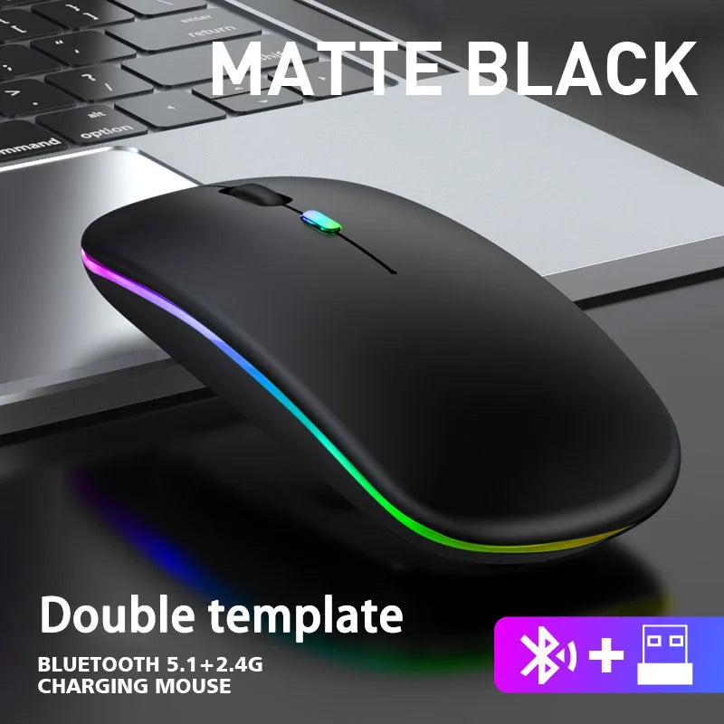 Rato sem fios Bluetooth e 2,4 GHz Modos duplos Recarregável RGB Ergonómico