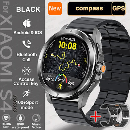 Relógio inteligente desportivo Xiaomi S4 Ultra para homem, ecrã AMOLED, NFC, GPS, bússola, ritmo cardíaco, à prova de água, Bluetooth, chamada