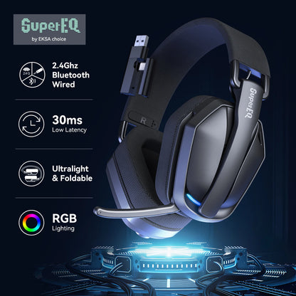 Auriculares sem fios para jogos SuperEQ G19BT 2.4 GHz, ultraleves, com Bluetooth 5.4 e microfone para PC/PS5/Xbox, da EKSA Choice
