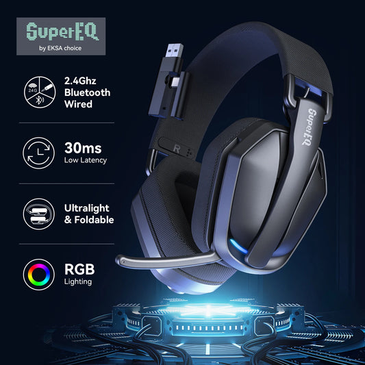 Auriculares sem fios para jogos SuperEQ G19BT 2.4 GHz, ultraleves, com Bluetooth 5.4 e microfone para PC/PS5/Xbox, da EKSA Choice