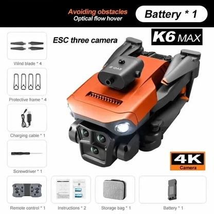 Drone XIAOMI K6 Max 8K WIFI GPS Profissional Três Câmaras Grande Angular Fluxo Óptico Quatro Vias Evitação de Obstáculos Quadricóptero