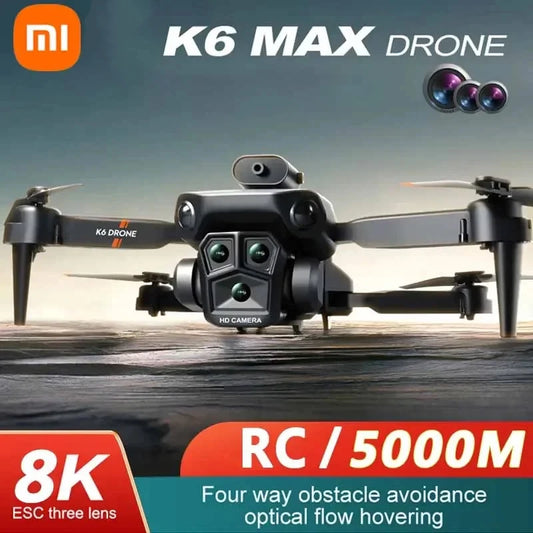 Drone XIAOMI K6 Max 8K WIFI GPS Profissional Três Câmaras Grande Angular Fluxo Óptico Quatro Vias Evitação de Obstáculos Quadricóptero