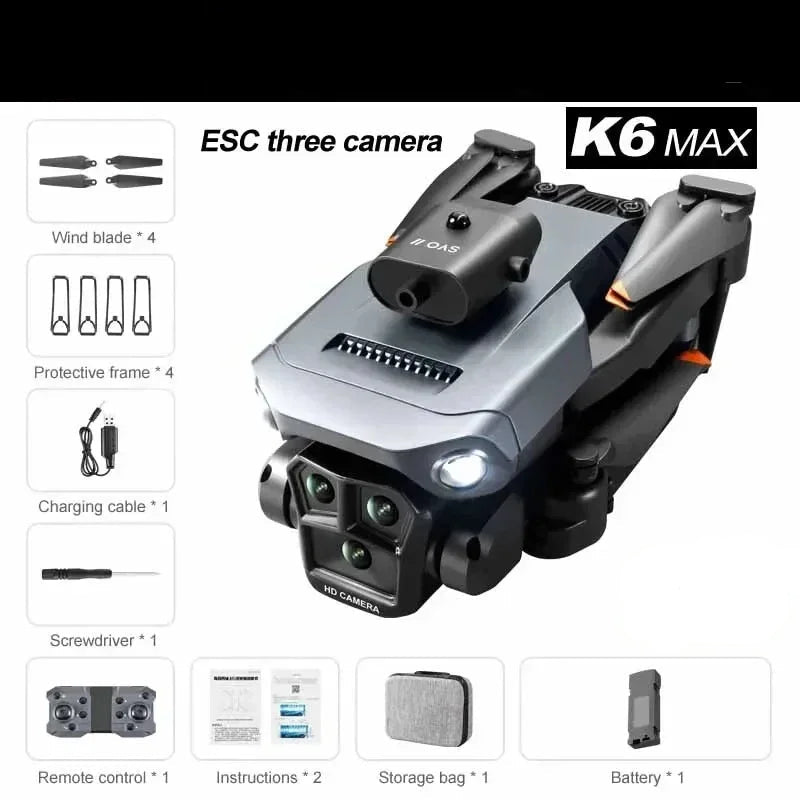 Drone XIAOMI K6 Max 8K WIFI GPS Profissional Três Câmaras Grande Angular Fluxo Óptico Quatro Vias Evitação de Obstáculos Quadricóptero
