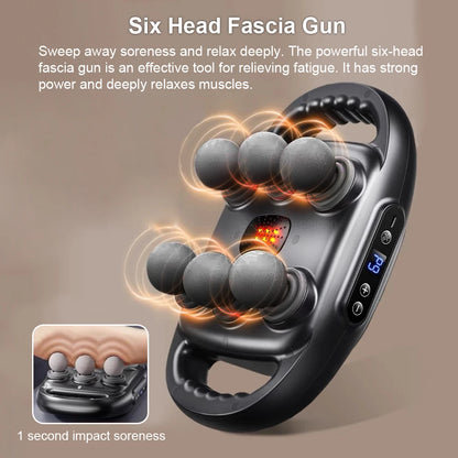 Pistola de massagem muscular de alta frequência, pistola de massagem para costas e cintura, seis cabeças, pistola de massagem profissional para corpo e ombros