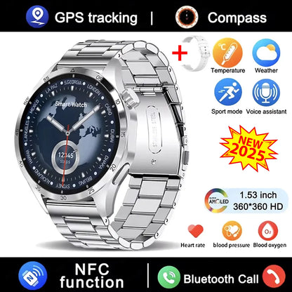 Novo relógio inteligente GT4 Pro MAX 2025, homem e mulher, ecrã HD 360*360, GPS NFC, bússola, ritmo cardíaco, desportos ao ar livre, IP68