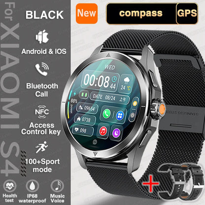 Relógio inteligente desportivo Xiaomi S4 Ultra para homem, ecrã AMOLED, NFC, GPS, bússola, ritmo cardíaco, à prova de água, Bluetooth, chamada