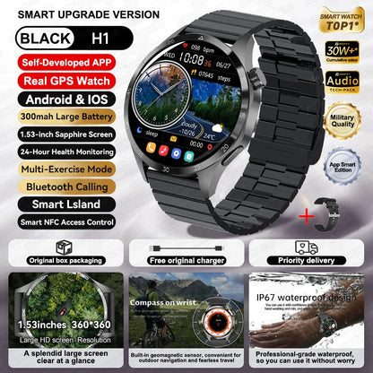 Relógio inteligente desportivo para homem HUAWEI IOS com GPS, ecrã HD AMOLED de 1,53 polegadas, à prova de água IP68, com chamada Bluetooth NFC, 2024