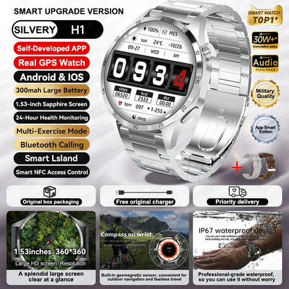 Relógio inteligente desportivo para homem HUAWEI IOS com GPS, ecrã HD AMOLED de 1,53 polegadas, à prova de água IP68, com chamada Bluetooth NFC, 2024