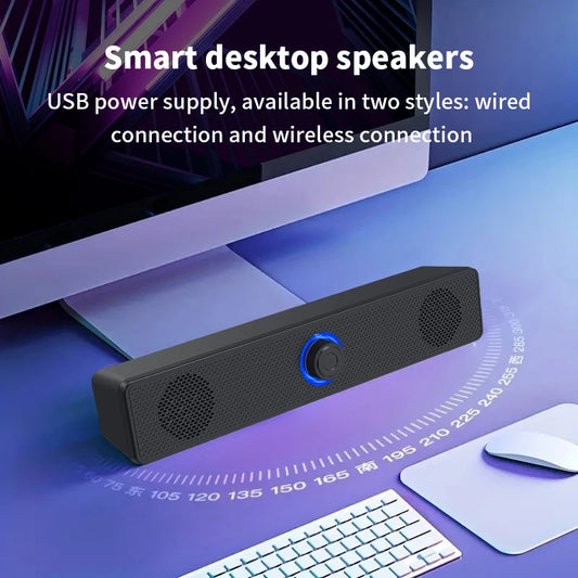 Altifalantes duplos de mesa com fios 1002, sem fios Bluetooth 3511, alimentados por USB, AUX 3,5 mm, luzes LED, altifalante estéreo 3D para portátil e TV