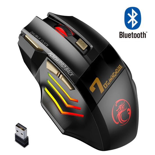 Rato Bluetooth recarregável sem fios para PC Gamer Rato para jogos de computador Rato ergonómico 5500 DPI para portátil e iPad