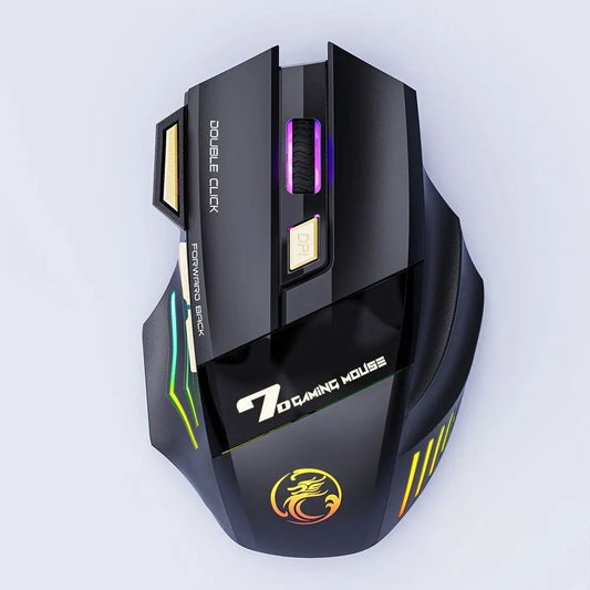 Rato sem fios para jogos USB IMICE GW-X7 3200 DPI modo duplo recarregável 7 teclas 2,4 GHz rato silencioso Bluetooth LED de respiração de 7 cores