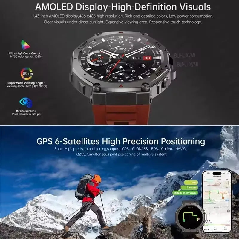 Relógio inteligente T-Rex 3 Ultra GPS, à prova de água, 5 ATM, com bússola GNSS de banda dupla integrada, desportivo militar, para homem, 2025, novo para Xiaomi