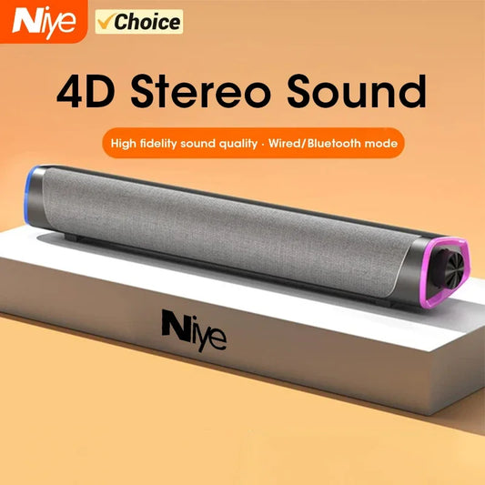 Barra de som estéreo para computador 4D, subwoofer, coluna Bluetooth para Macbook, computador portátil, notebook, PC, leitor de música, coluna com fios