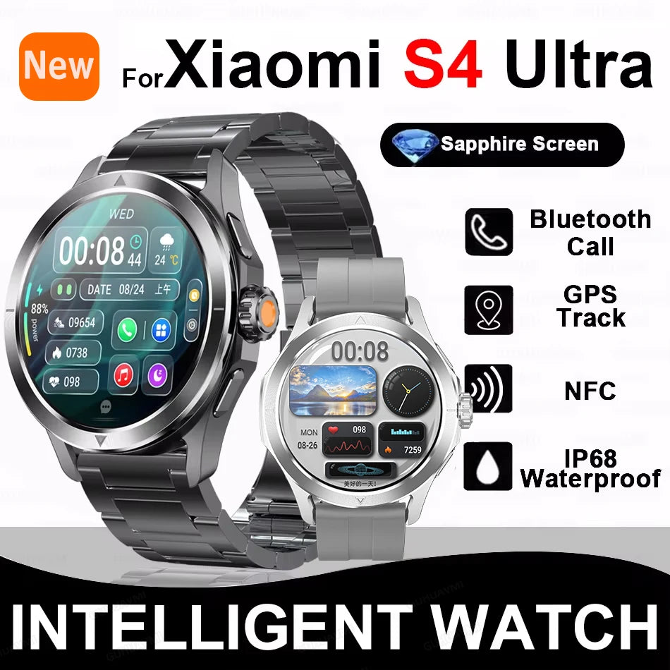 Relógio inteligente desportivo Xiaomi S4 Ultra para homem, ecrã AMOLED, NFC, GPS, bússola, ritmo cardíaco, à prova de água, Bluetooth, chamada